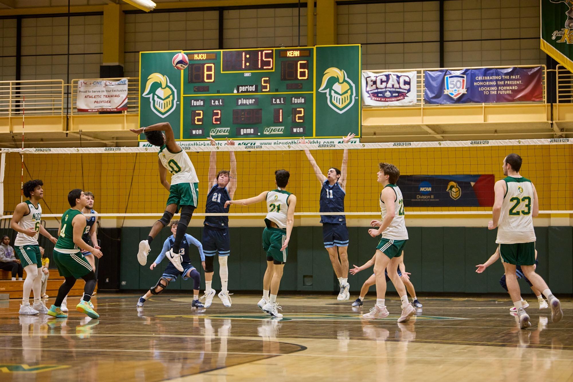 Men's college volleyball action